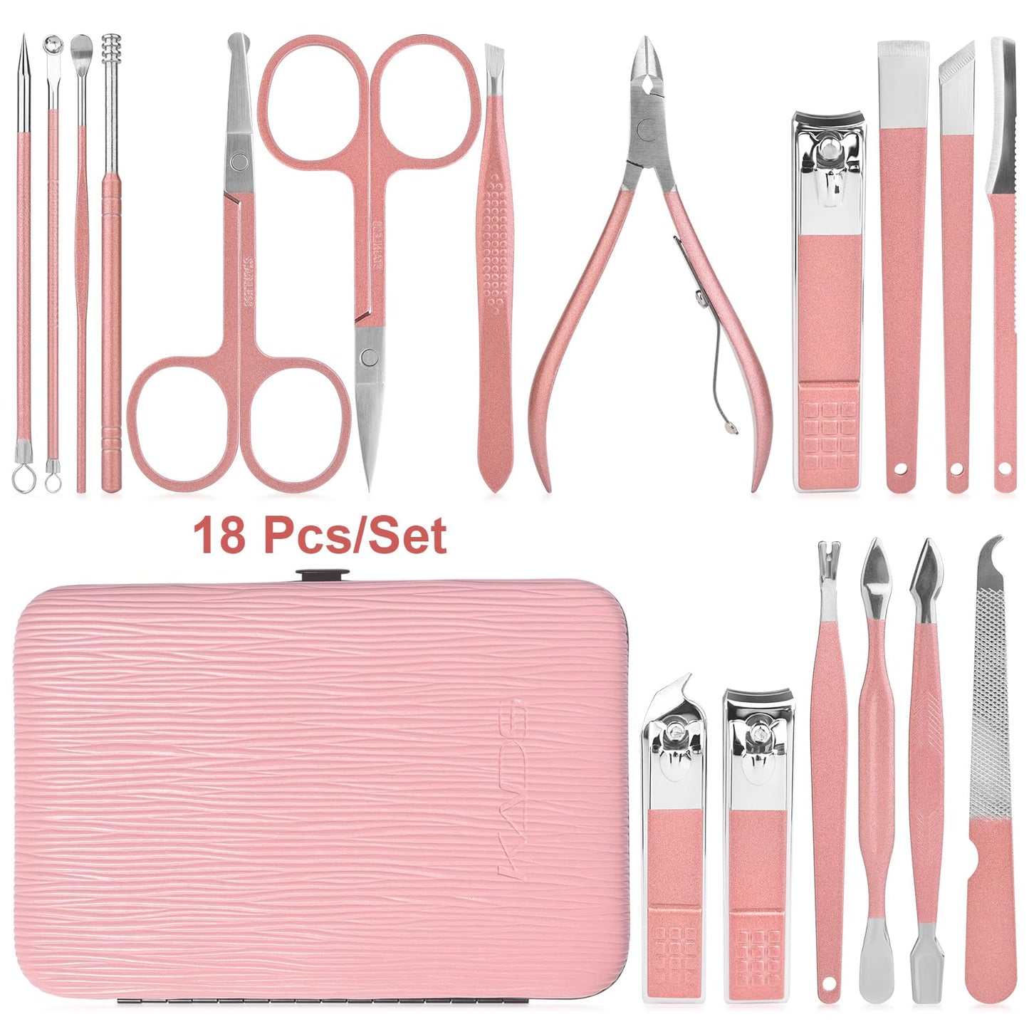 Rolabling 18pcs Manicure Set Professional Nail Clippers Kit Pedicure Care Tools Facial Care Set Stainless Steel Women Grooming Kit for Travel or Home