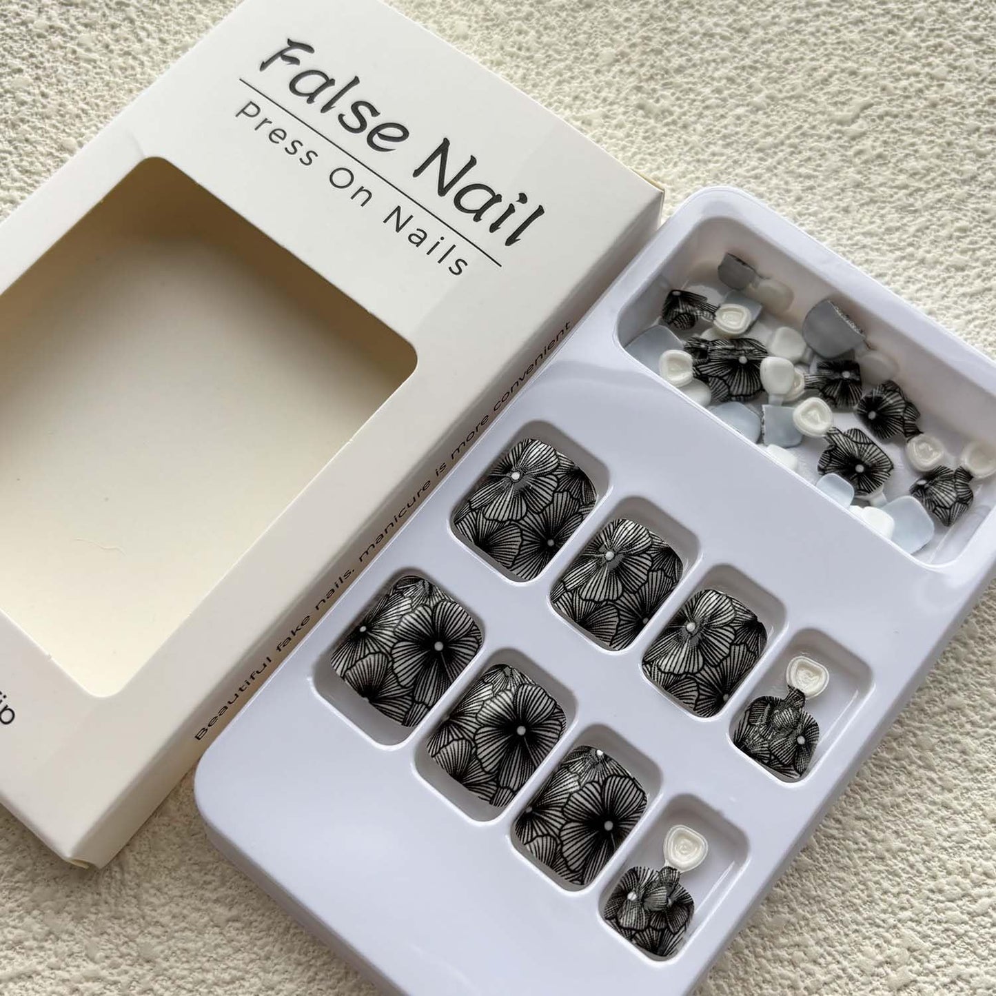 Flower Press On Toenails Short Square Fake Toe Nails Summer False Toenails With Black Floral Design Full Cover Acrylic Toe Nail Artificial ToeNail Glossy Stick On Toenail For Women 24pcs