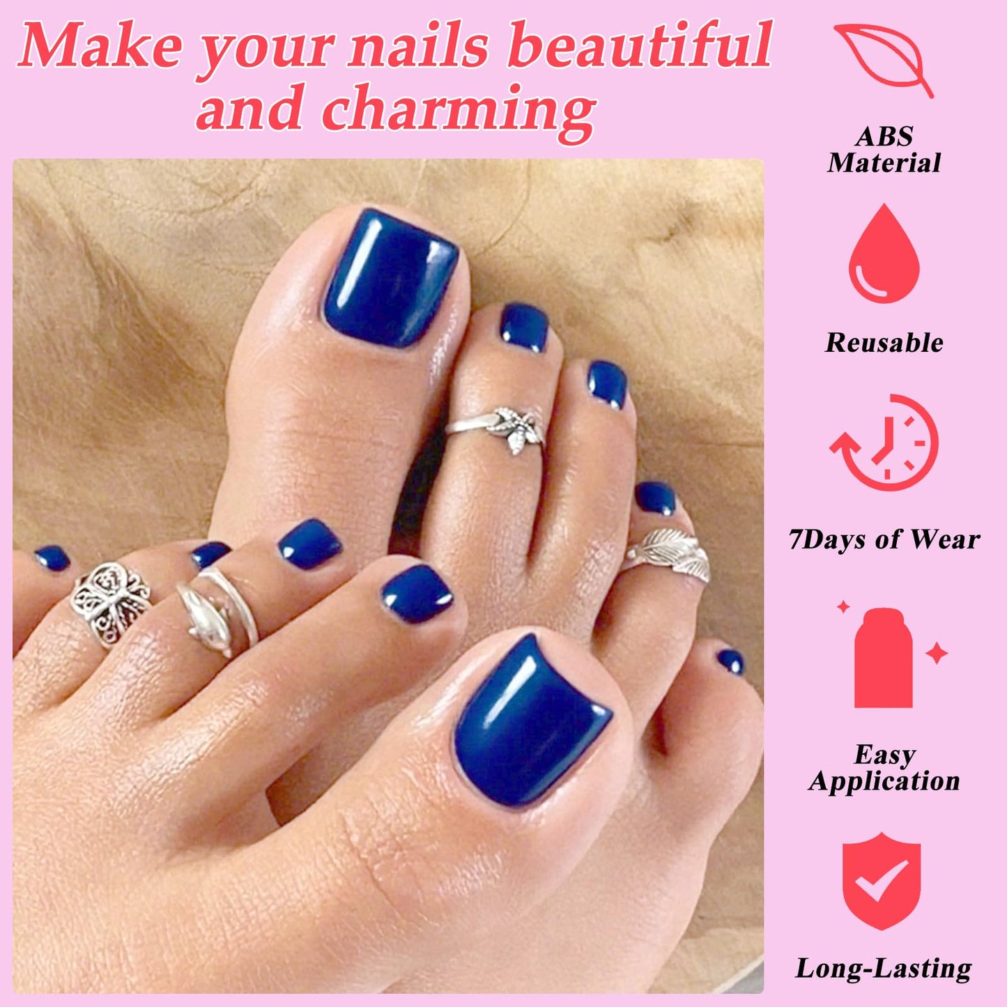 Lifextol 120PC Blue Press on Toenails for Women Fake Toe nail Press ons Acrylic Toe Press on Nails Set, Blue Press on Toe Nails Press on Fake Toenails Press ons Acrylic Toe Nail Tips Kit&Glue Tab-H