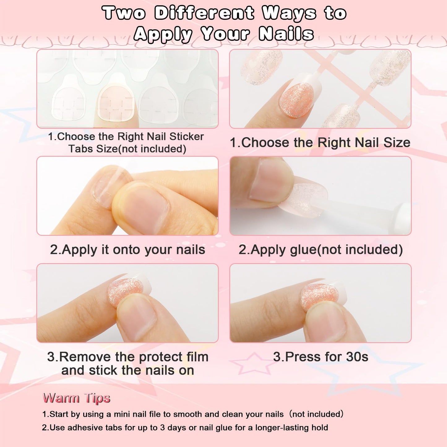 SIUSIO 120pcs 5 Pack Children Acrylic Fake Nails Press on Full Cover Short False Nail Art Kits Set Surprise Gift for Kids Little Girls Women - Glitter Hearts