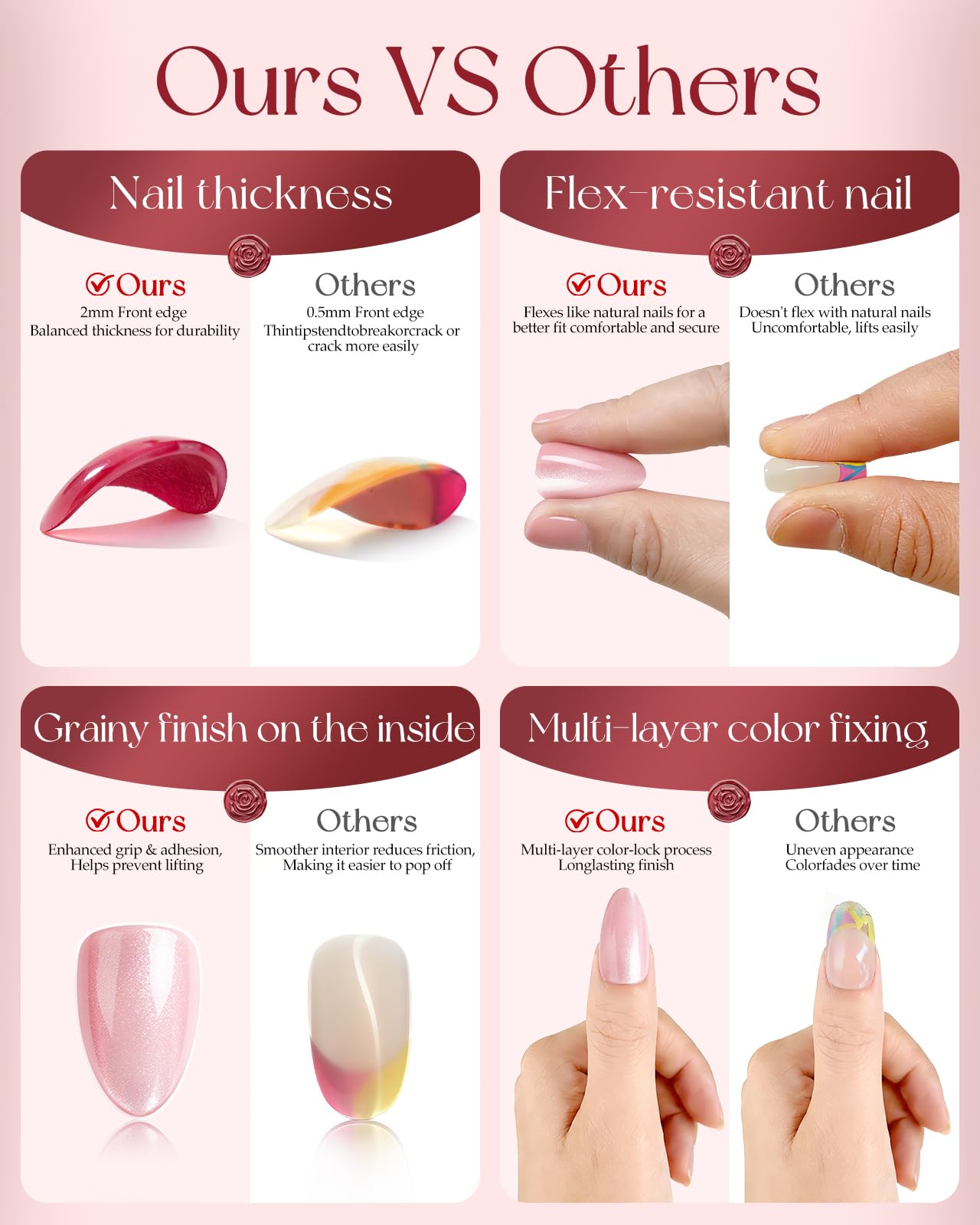 Buleens Valentine’s French Tip Short Almond Press on Nails for Date-Red Cherry Cat Eye Handmade Fake Nail for Women, Stylish outfits Gifts for Girls,15 Sizes, 30 Kits with Glue