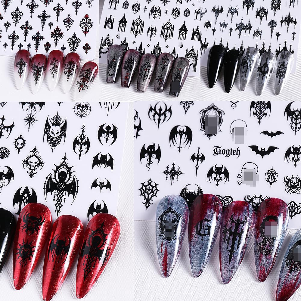 7 Sheets Black Gothic Nail Stickers for Nail Art, 3D Self-Adhesive Witchy Halloween Nail Decals, Nail Supplies Nail Art Designs Accessories for Women and Girls Manicure DIY Decoration