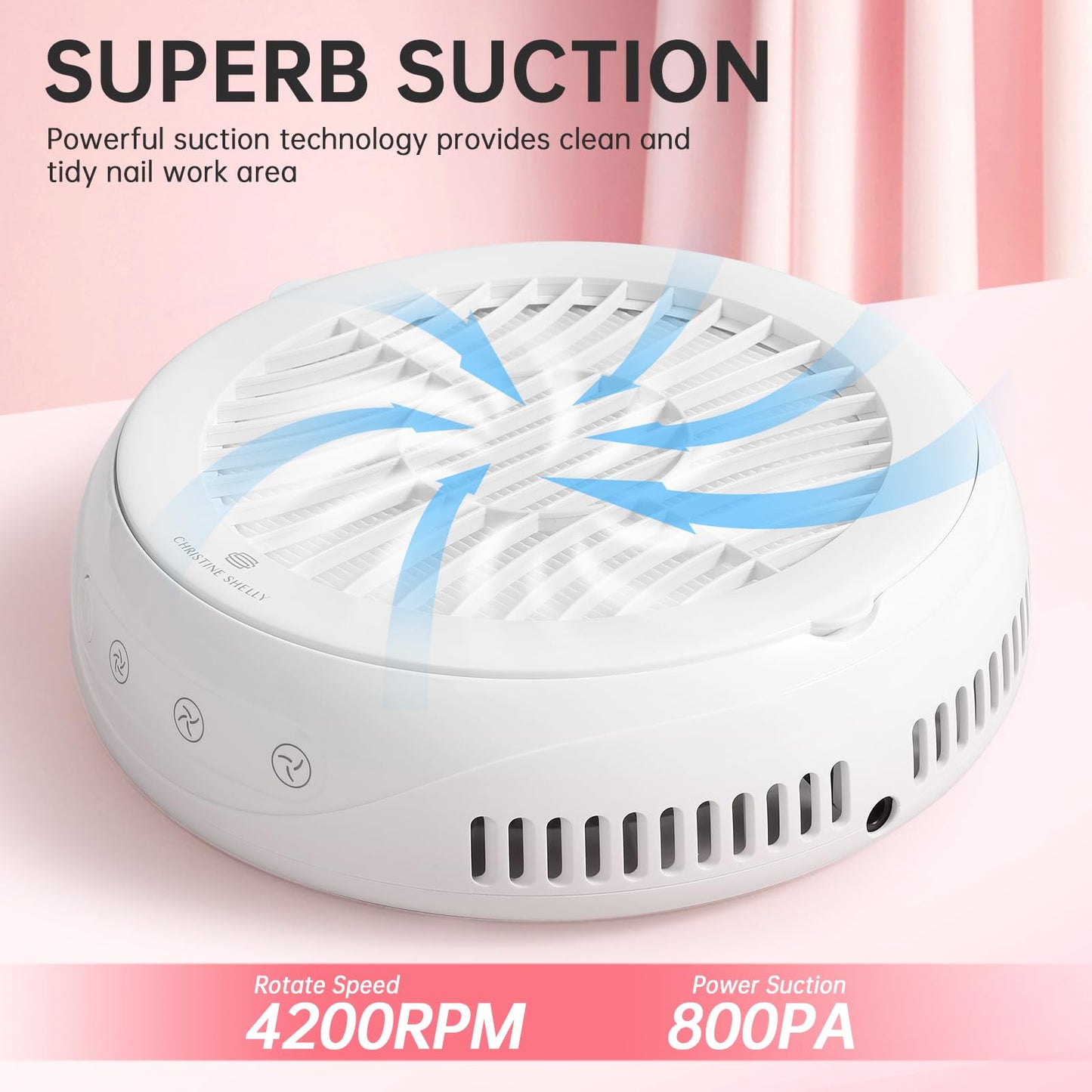 CHRISTINE SHELLY Nail Dust Collector, Rechargeable Dust Collector Nail Tech, Powerful Vacuum Fan Vent Dust Collector Extractor Dust Suction Machine for Acrylic Nails Polishing, Nail Salon&Home