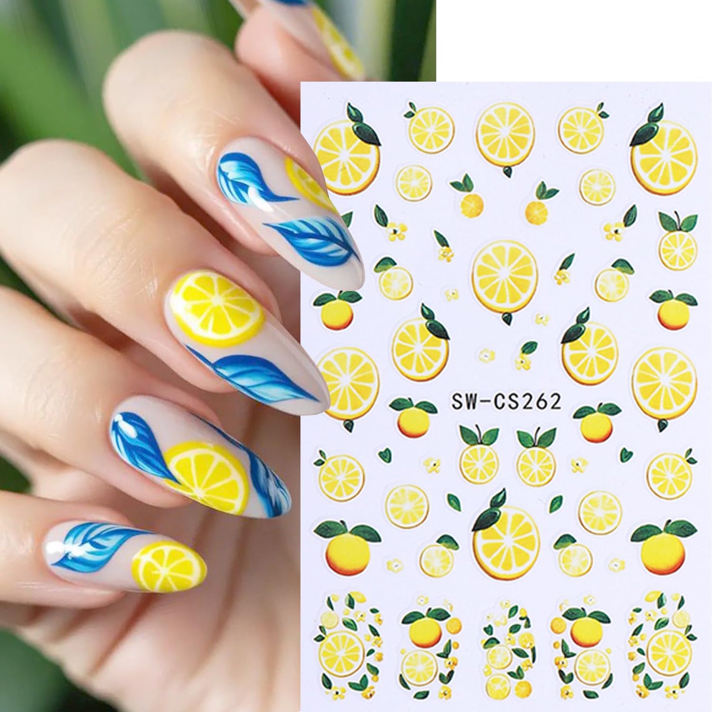 5Sheets Fruit Nail Art Stickers 3D Bohemia Fruit Design Nail Decals Self-Adhesive Flower Pattern Totem Lemon Nail Sticker Summer Strawberry Blueberry Nail Decal for Women DIY Nails Decoration Supplies