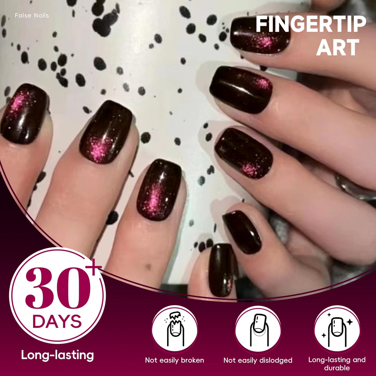 HOSAILY Cat Eye Press on Nails Short, Pink Purple Galaxy Square Fake Nail with Magnetic Shimmer Design, 24pcs Glossy Handmade Gel Glue on Nails Coffin, Salon Quality Stick on Nails Press Ons for Women