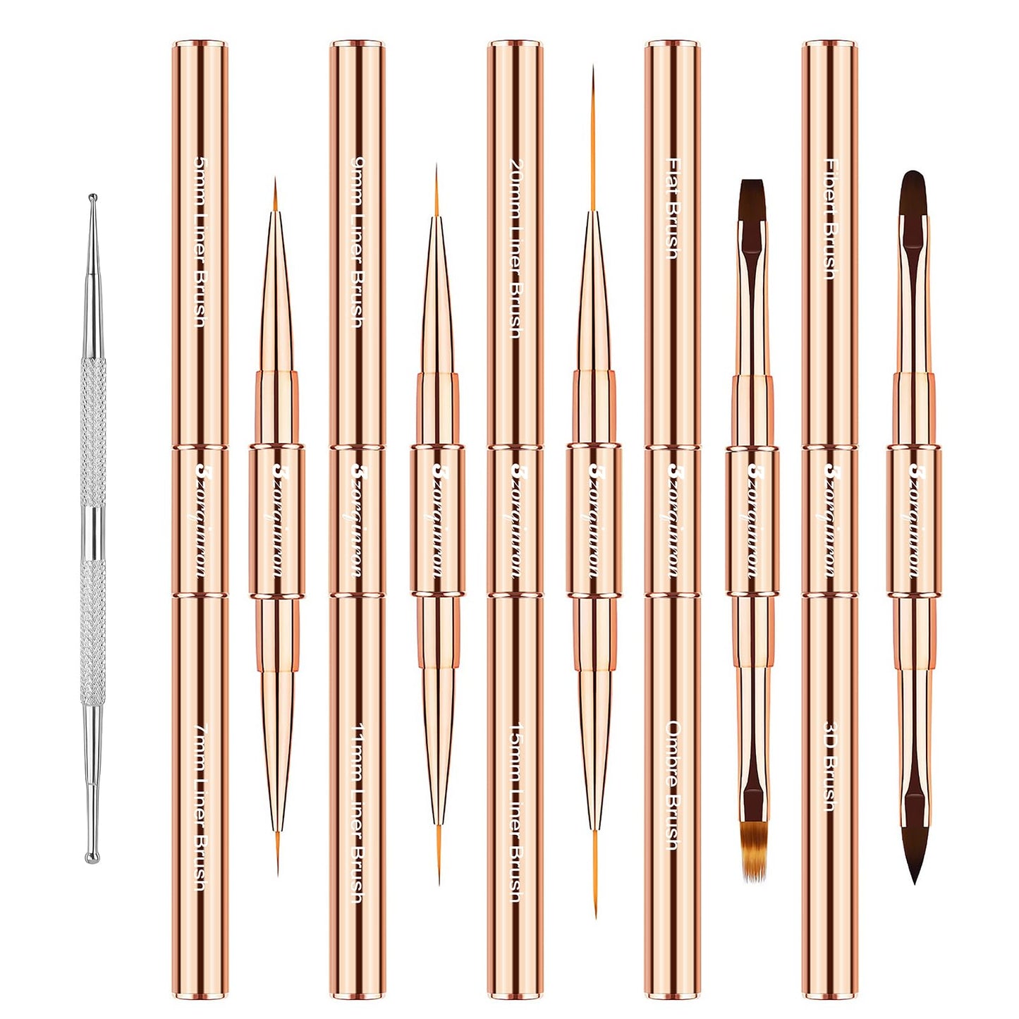 Nail Art Brushes for Nail Art, Professional 5Pcs Double-Ended Acrylic Nail Brush Set for Details, Long Lines, Ombre & 3D Design-Perfect for DIY Manicures & Salons (Gold)