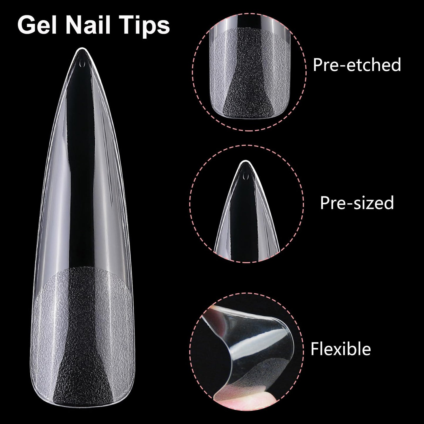 LoveOurHome 240pc XXL Stiletto Nail Tips Long Fake Nails Clear Press ons Nail Stiletto Soft Gel Nail Tip Extra Long Full Cover Pointy Artificial False Nails 12 Sizes for Gel Acrylic Nail Extension