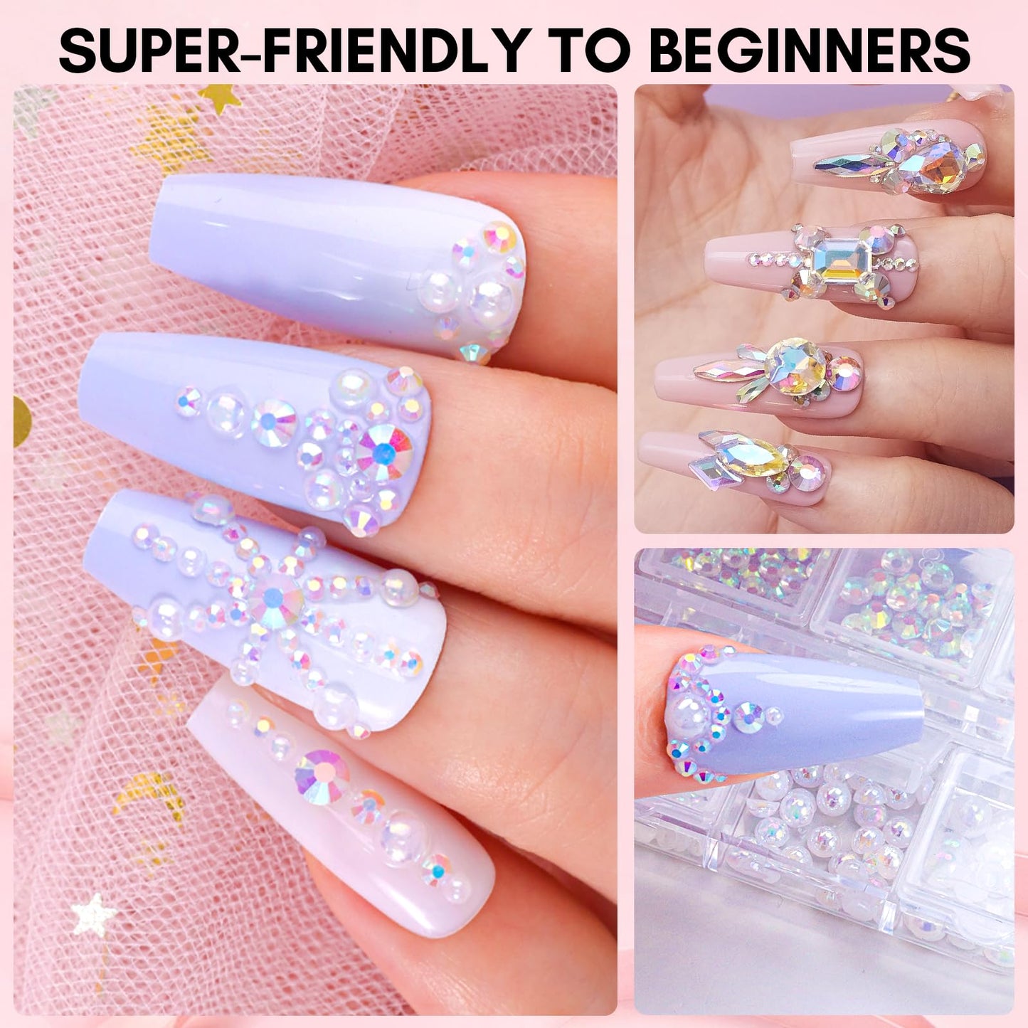 Makartt AB Rhinestones Gel Nail Glue for Gems, 8ML with Half-Round Pearl & Rhinestone Picker Tweezers, Strong Adhesive for Nail Gems, Diamond Art & Nail Charms Decoration
