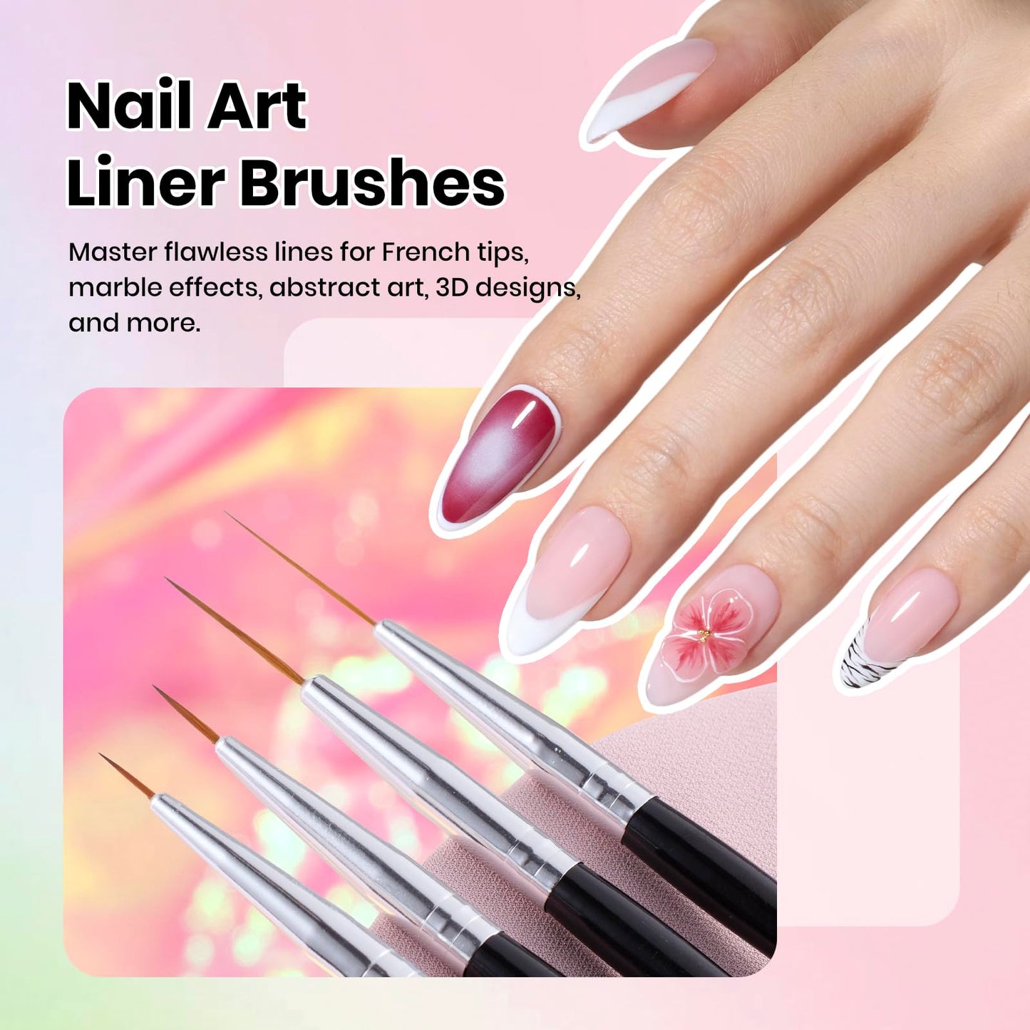Beetles Nail Art Brushes 25pcs - Confetti Pens Daul Ended Dotting Tools & 5pcs Nail Art Liner Brushes Set Painting