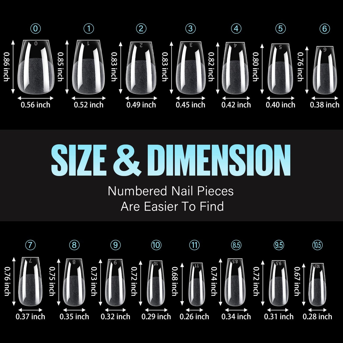 TOMICCA Medium Coffin Nail Tips, 360Pcs Half Matte Gel Nails, 15 Sizes Nail Extension Tips Set, Full Cover Pre Shaped Fake Nails for Beginner and Professional DIY Nail Salon