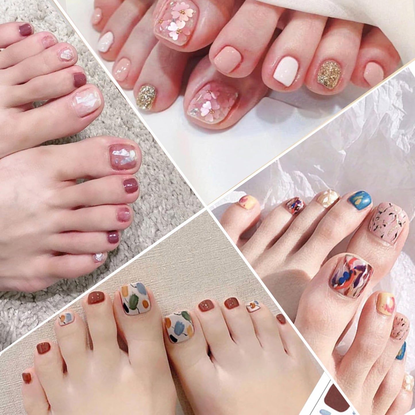 YECIRALA 20 Sheets 440 Pcs Minimal Designs Toe Nail Polish Stickers Full Nail Wraps for Women Girls Glitter Gradient Marble Gel Nail Strips for Toes Toenails Stickers Nail Polish Strips