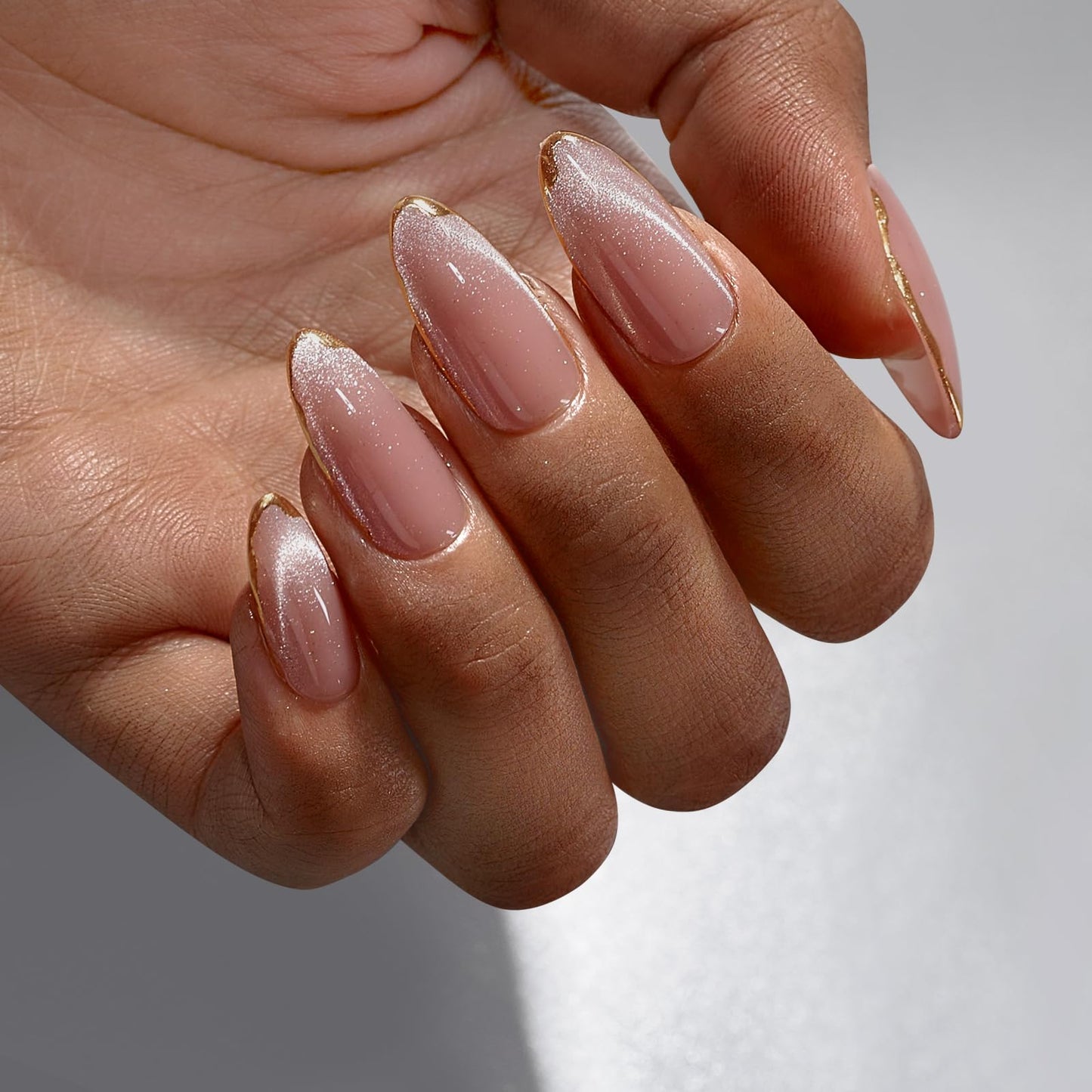 BTArtbox Press On Nails Almond - Soft Gel Fake Nail with Nail Glue, Reusable Opaque Stick On Nails, Aurora Cat Eye & Knightshield