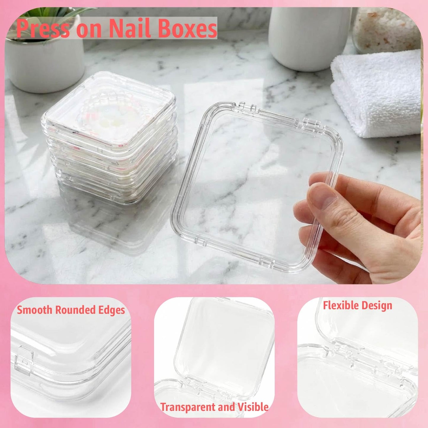 XNXA Clear Press On Nail Storage Containers 12-Pack Stackable Cases, Press Ons Nail Packaging Organizer Case, Acrylic Tips and Fake Nails Display Box for Travel and Salon Use (Clear 02)