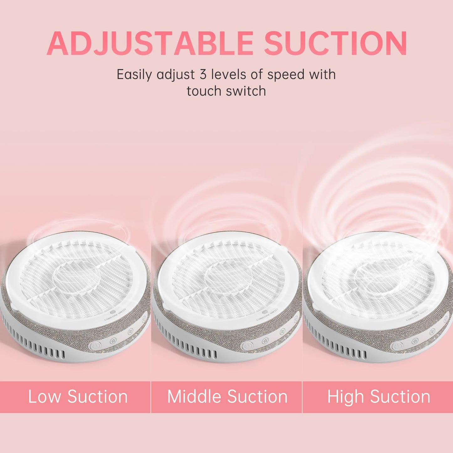 CHRISTINE SHELLY Nail Dust Collector, Cordless Dust Collector Nail Tech, Powerful Vacuum Fan Vent Dust Collector Extractor Dust Suction Machine for Acrylic Nails Polishing, Low Noise, Nail Salon&Home