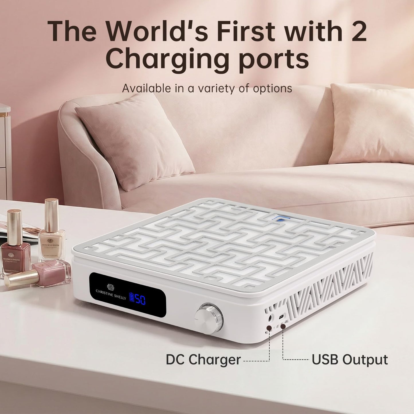 CHRISTINE SHELLY Cordless Nail Dust Collector, Professional Portable Dust Collector Nail Tech, Powerful 2400PA 19500RPM Nail Fan Vent Dust Collector Extractor with 50 Gears, Low Noise, Nail Salon