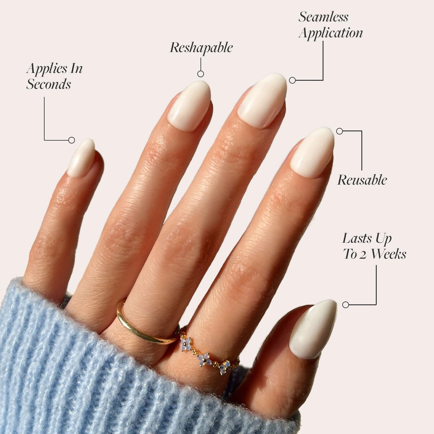 Glamnetic Press On Nails & Brush On Nail Glue Bundle - White Swan | Opaque Classic Off White Short Oval False Nails, Reusable | 15 Sizes - 30 Nail Kit with Glue