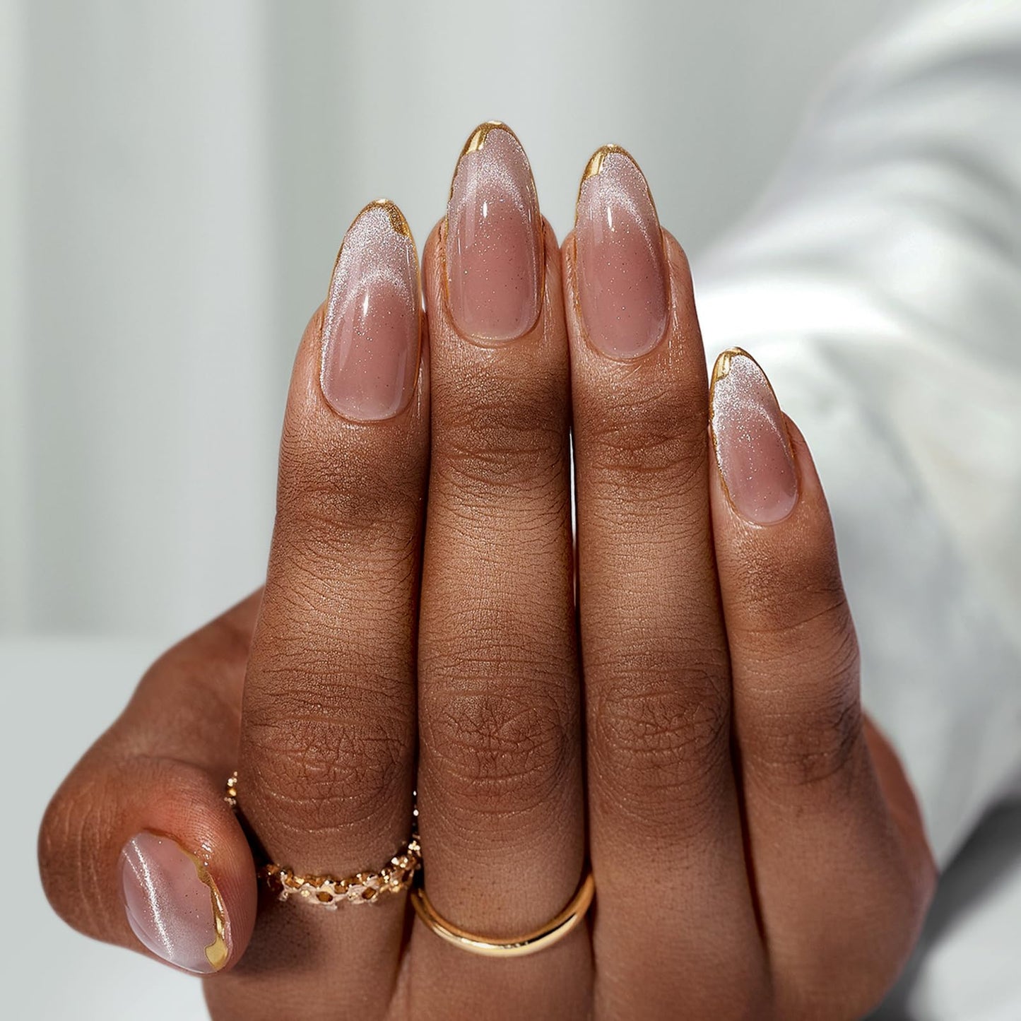 BTArtbox Press On Nails Almond - Knightshield, Cat Eye Press On Nails Medium Fake Nails with 3D Sculpting Metallic Design, Supremely Fit & Glossy Glue On Nails in 16 Sizes, 32 Stick On Nail Kit