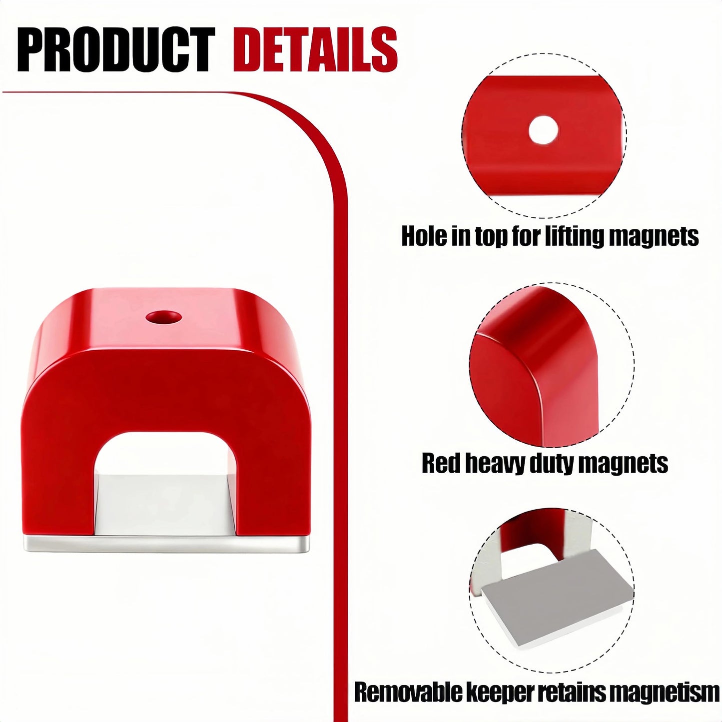 25LB Red Horseshoe Magnet,Strong U Shaped Magnet for Nail Polish,Heavy-Duty Alnico Magnets for Cat Eye Gel Polish Nail Art