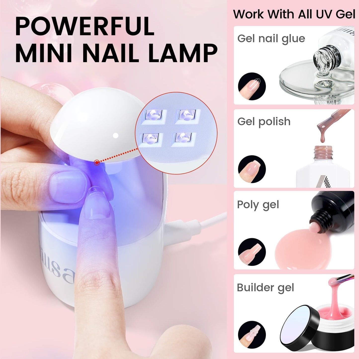 AILLSA Gel Nail Tips Kit Medium Coffin Nail Tips 224pcs, Upgrade Nail Glue Gel 30g for False Nail Tips, Gel Nail Kit with U V Lamp for Women Starters
