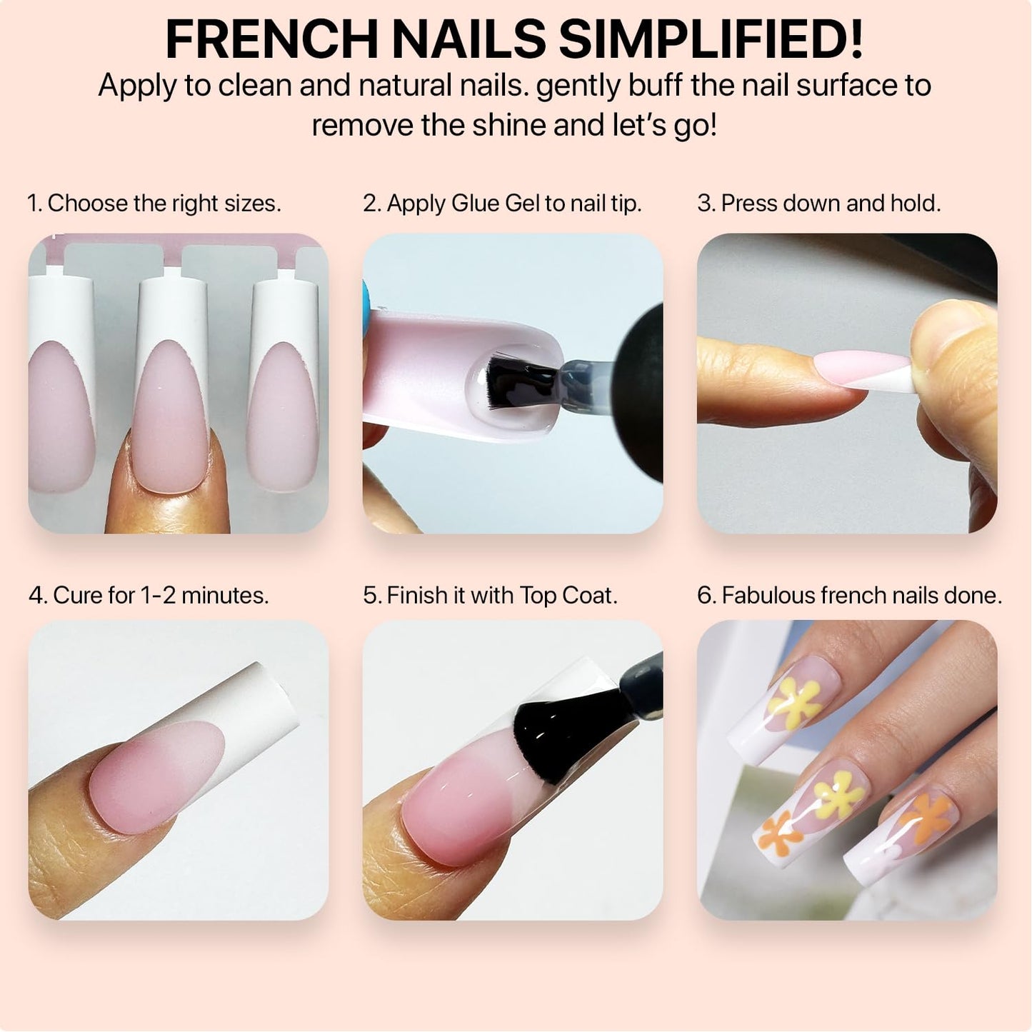 SXC Cosmetics French Tip Press On Nails Pink Short Coffin 160 Pieces in 16 Sizes Ultra Fit with Pre-applied Tip Primer and Base Coat, No Need to File Fake Nails for Nail Art DIY X-Pro Tips