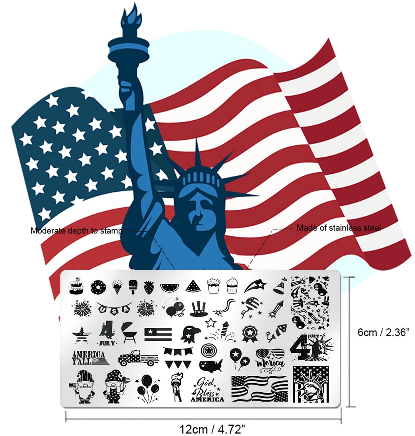 SILPECWEE 6 Pieces 4th of July Nail Stamping Plate Independence Day Nail Stamp Patriotic American Nail Design Stamp Stencils Nail Art Template Nail Art Stamping Kit Tools