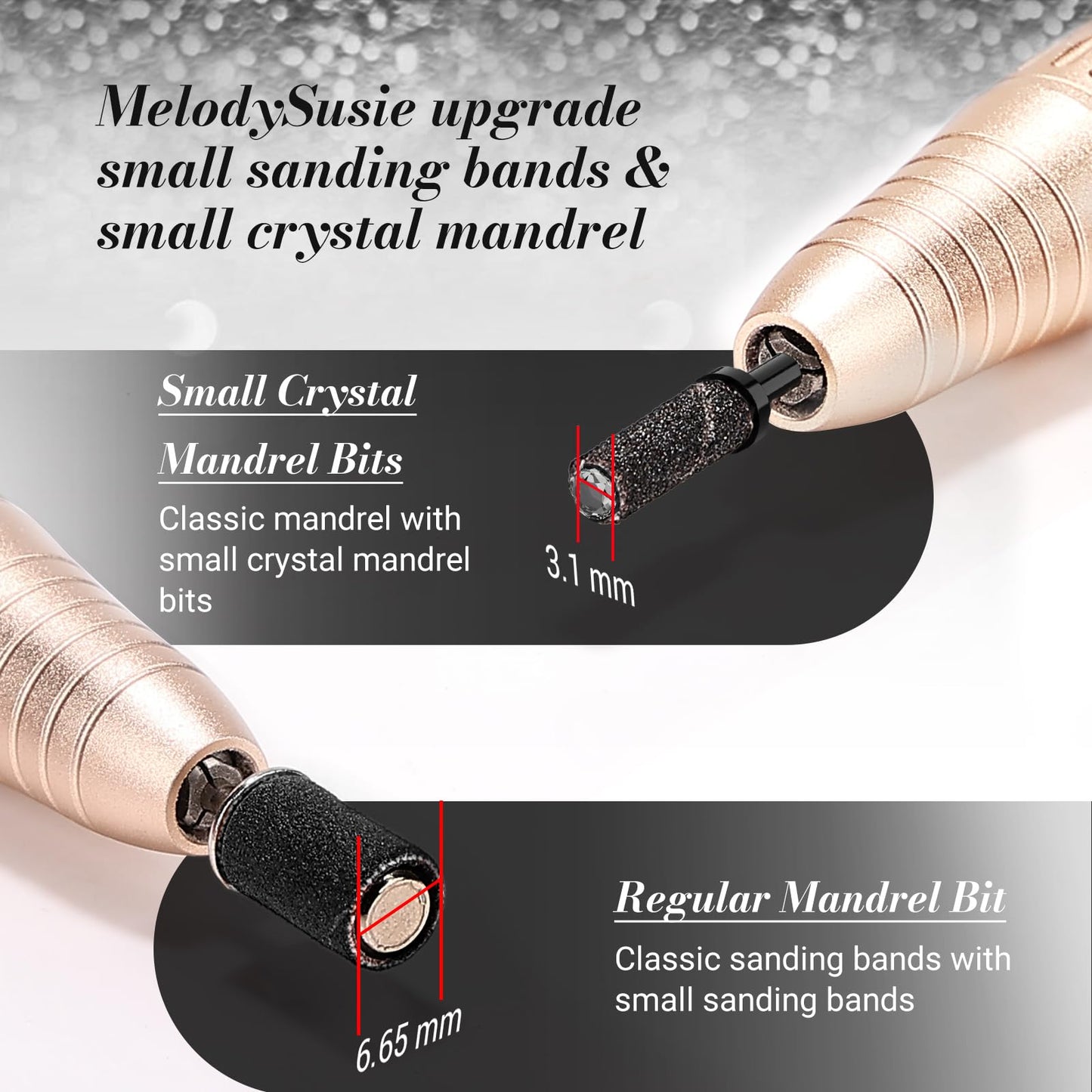 MelodySusie 50 Pcs Nail Drill Bits Small Sanding Bands with 3.1mm Mandrel Bit, 180 Fine Grit Nail File for Acrylic Nails Gel Manicures and Pedicure, Black