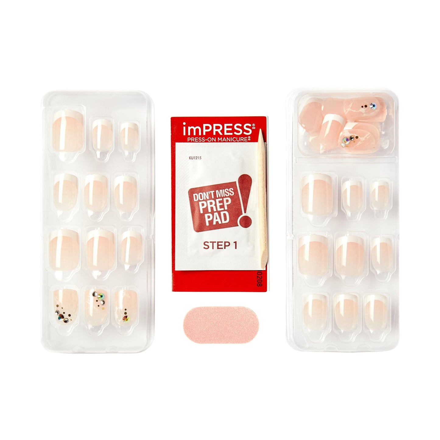 Kiss Impress Press-On Manicure Fake Nails – My Worth, Short, Square, French, Easy Press On, Chip Proof, Smudge Proof, Waterproof, No Dry Time, Comfortable & Secure, Super Hold Adhesive | 30 Count