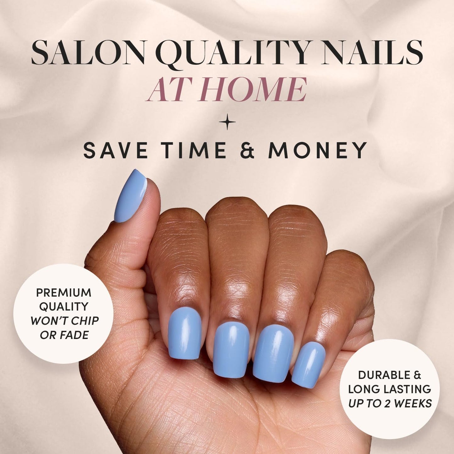 Glamnetic Press-On Nails - Cashmere Blue | Opaque Soft Blue Short Squoval False Nails | 15 Sizes - 30 Nail Kit with Glue & Nail Tabs