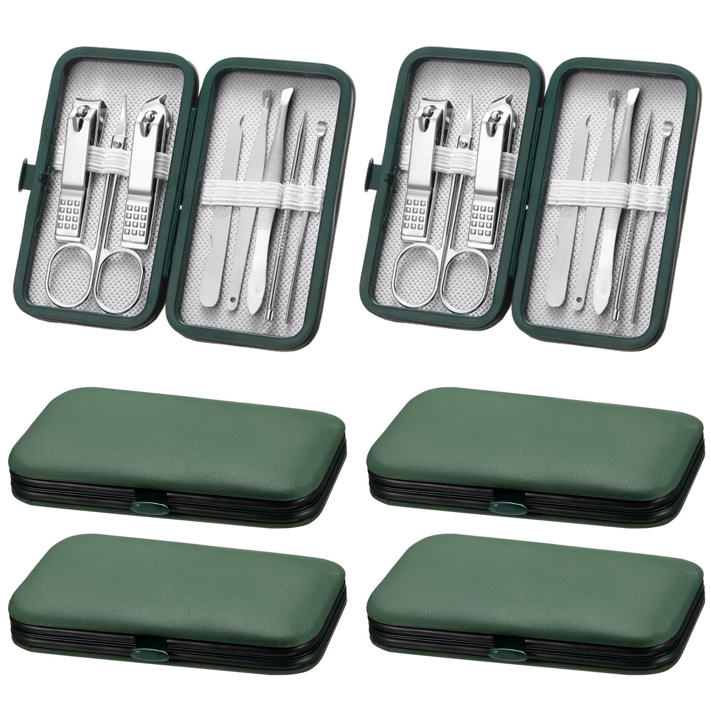 Hanaive 6 Set Manicure Set 48 Pcs Nail Clippers Pedicure Kit Gift for Mother's Day 8 in 1 Stainless Steel Grooming Kit Professional Nail Care Tools with Luxurious Travel Case for Men Women(Green)