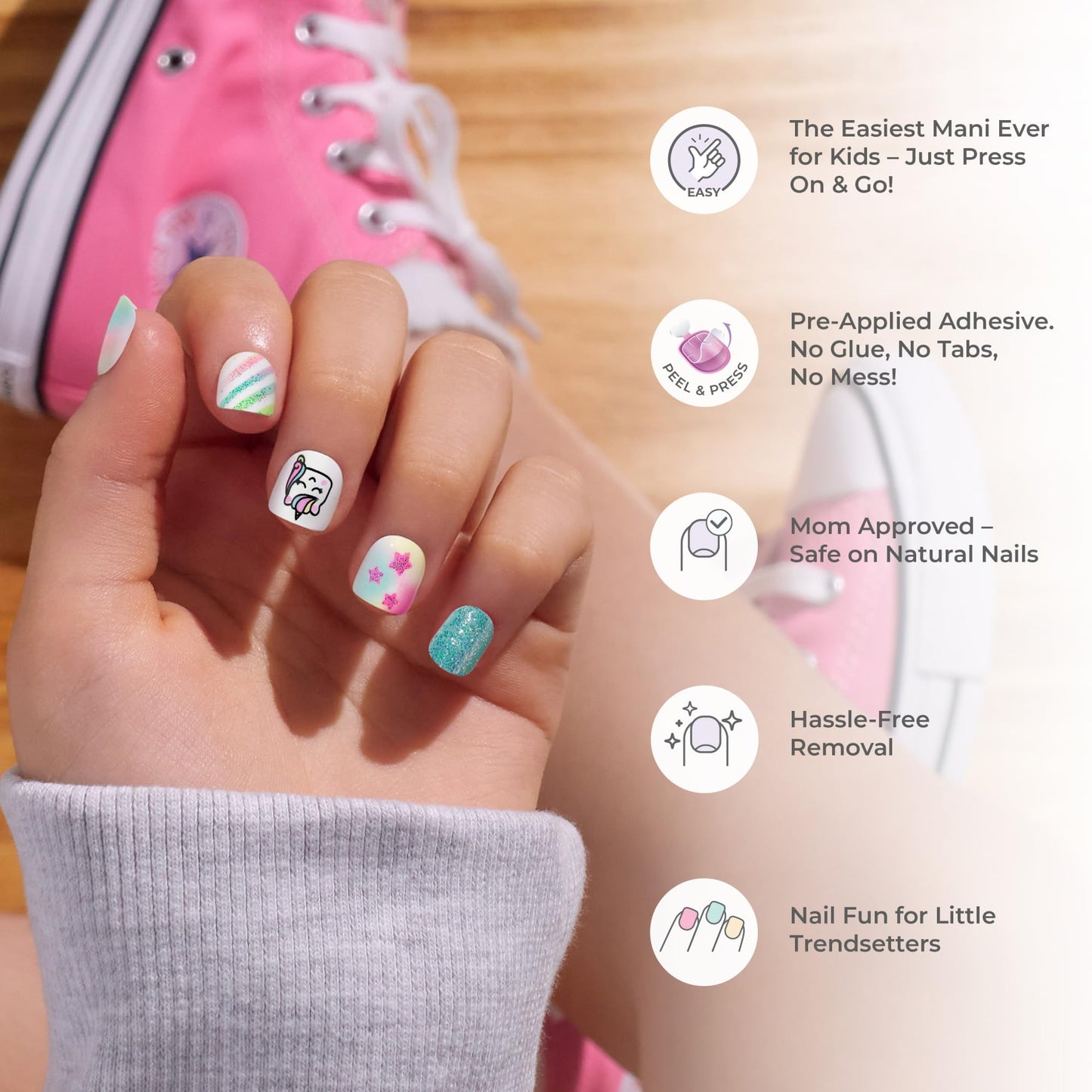 KISS imPRESS No Glue Mani Press On Nails, Mini, 'Berry Best', Multicolor, Kids Size, Squoval Shape, Includes 20 Nails, 1 Mini File (Pack of 2)