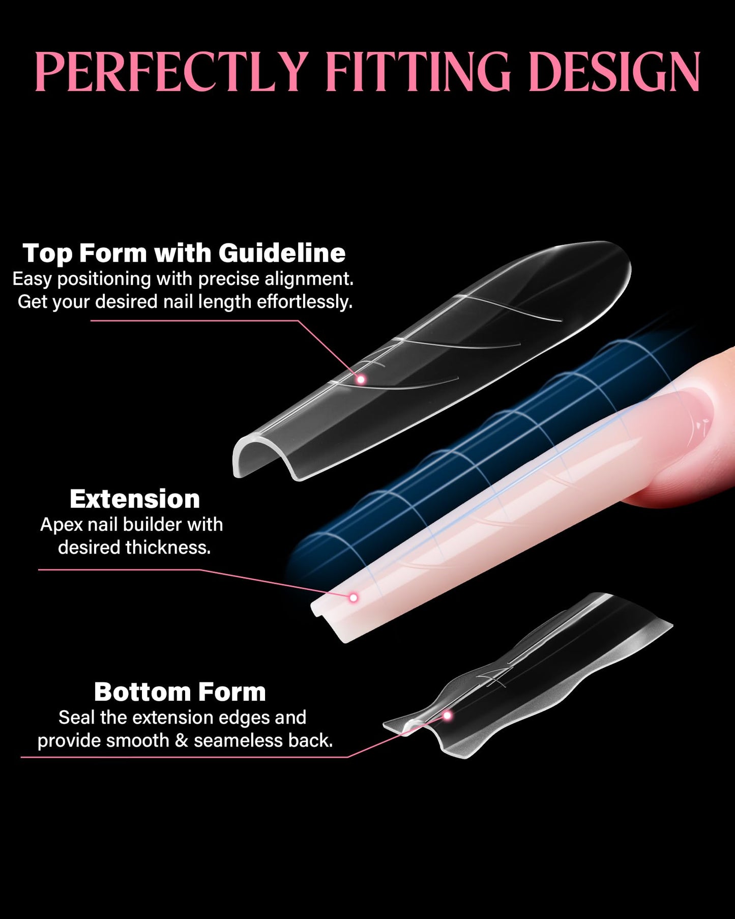 Naughtology Sandwich Nail Dual Form Kit - 360 PCS Coffin & Almond Dual Forms for Nail Extensions, 15 Sizes, Reusable Plastic Forms for Polygel, Acrylic, Builder Gel - Perfect for DIY & Salon Use