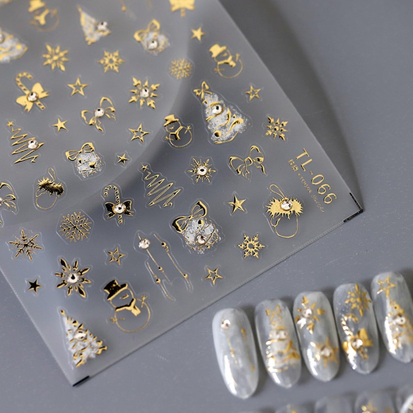 Christmas Nail Art Stickers 5D Embossed Gold Canes Nail Stickers Self-Adhesive Snowflake Snowman Xmas Tree Rhinestone Star Nail Decals for Women Girls Winter Holiday Manicure DIY Nail Supplies