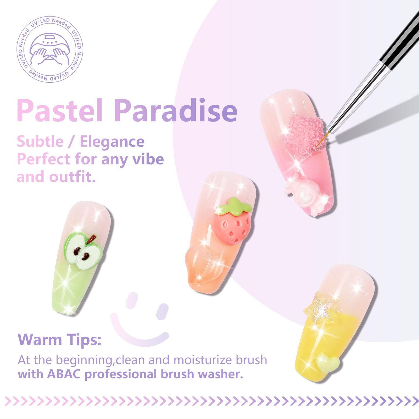 ABAC Pastel Shimmer Solid Gel Nail Polish,Ombre Gel Polish for Pat Painting,Spring&Summer Easter Hema-free 24 Colors Soak Off Gel Polish Kit w/Nail Art Brush for Salon and Nail Art DIY at Home