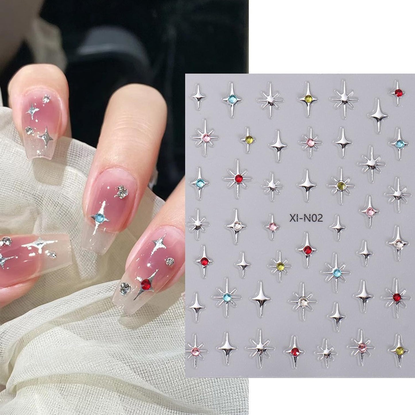 3pcs Diamond Star Nail Stickers for Nail Art 3D Glitter Luxury Nail Decals Stars Nail Art Stickers Black Silver Star Crystal Nail Design Shiny Starlight Drill Adhesive Sticker Manicure Decor for Women