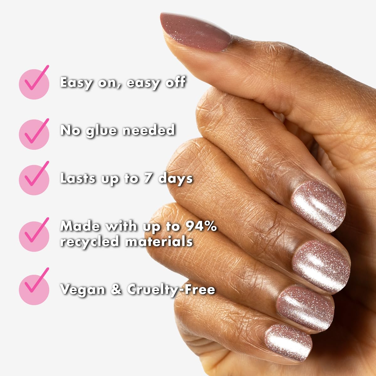 Olive & June Effects Super Stick Mani Press On Nails | Extra Short Round | No Glue Needed | 32 Tab Nails in 16 Sizes | Non-Toxic Tabs | Easy On-Off Non-Damaging Real Look | 7-Day Wear | Shacket Velvet
