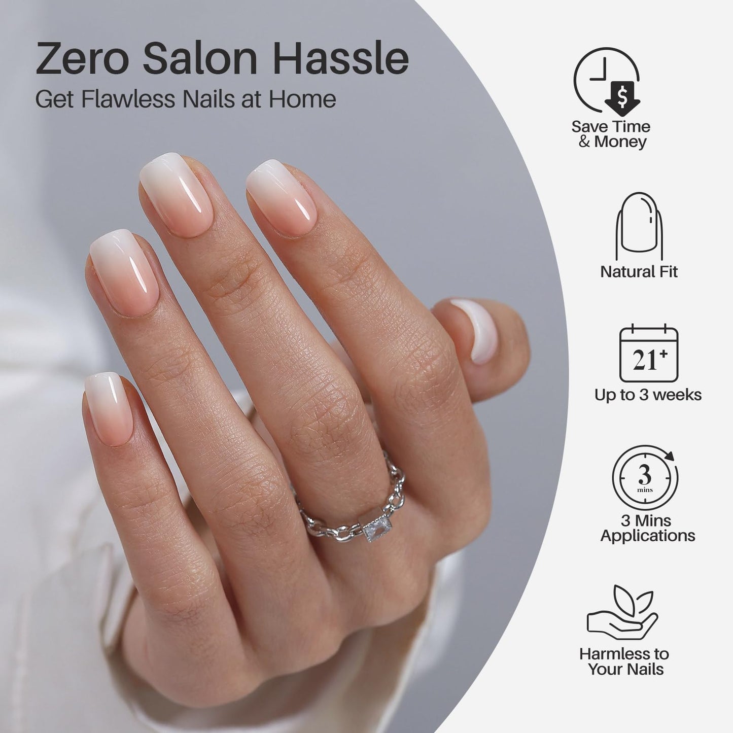 Ombre Press on Nails Short - SHANGMENG Soft Gel Valentines Square Press on Nails for Women Gift, Fit Perfectly & Natural Glue on Nails in 16 Sizes - 32 Reusable Fake Nails with Glue, Vanilla Cream