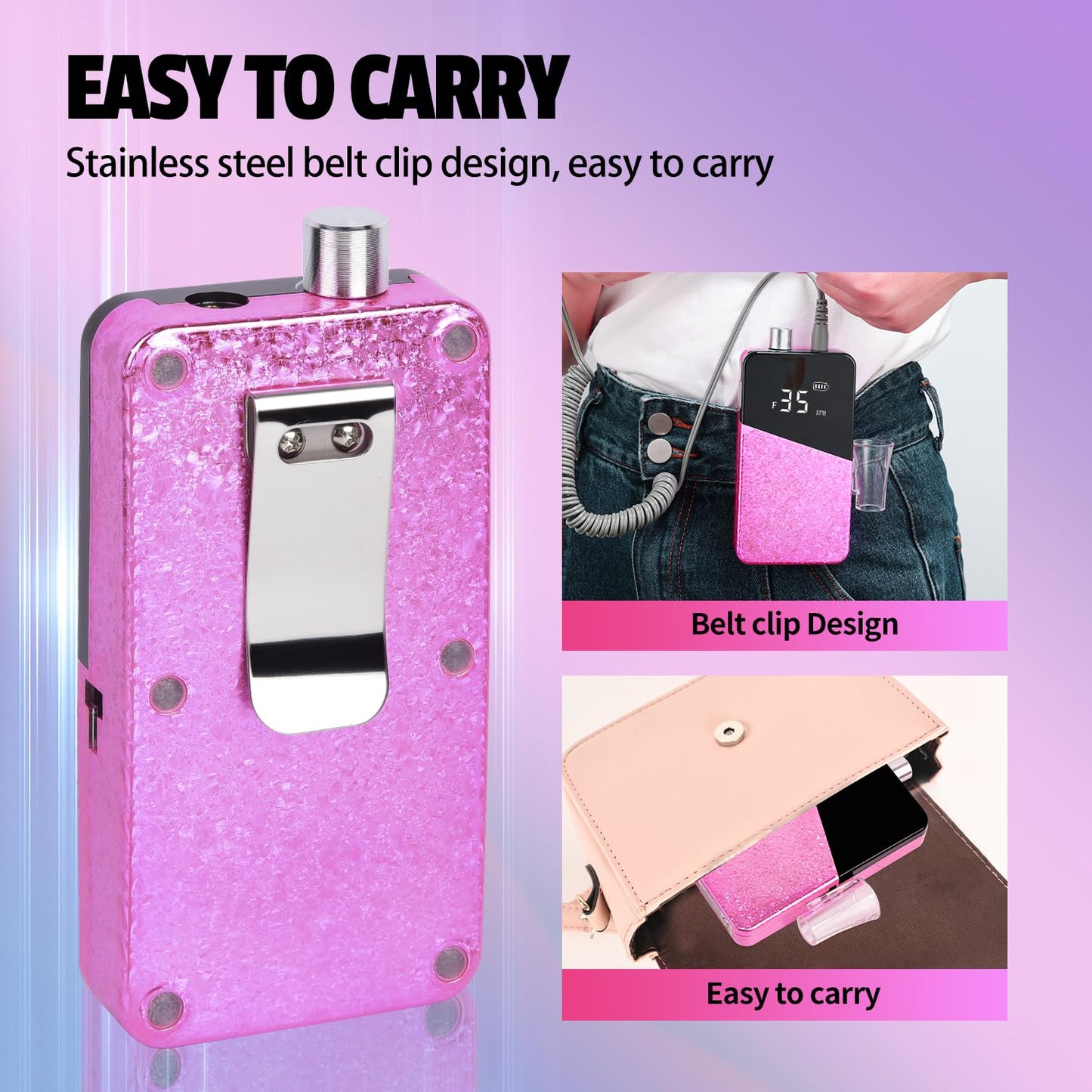 Electric Nail Drill Machine 35000RPM Professional Portable Nail File Cordless Rechargeable Nail Efile for Acrylic Gel Nails Manicure Pedicure Polishing Shape Tools for Salon Home Use (Snowflake Pink)