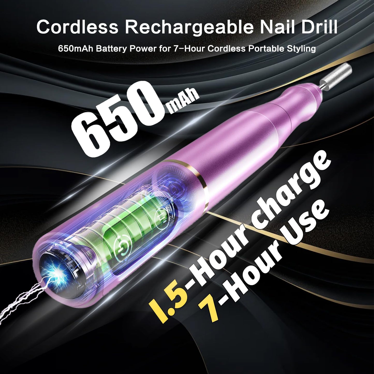 Cordless Nail Drill Electric Nail File Kit Rechargeable Professional Efile Nail Set, Portable Acrylic Gel Nail Polish Remover Machine Pedicure Manicure Tool, 11 Bits 39 Sanding Bands Salon Home