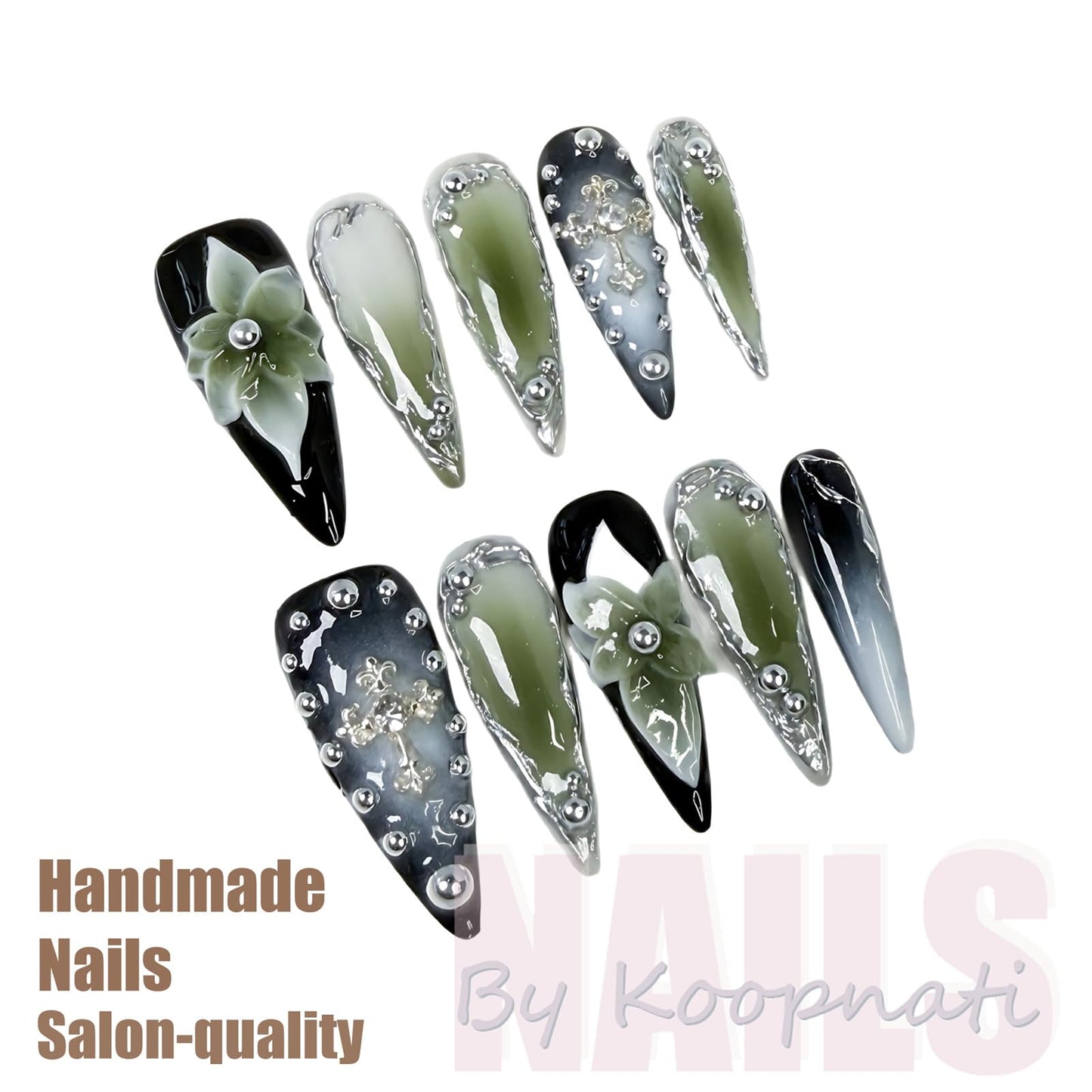 Handmade 3D Nail Art Press Ons Homemade Press On Nails French Tip With 3D Pink Flower Design Fake Nail For Women S