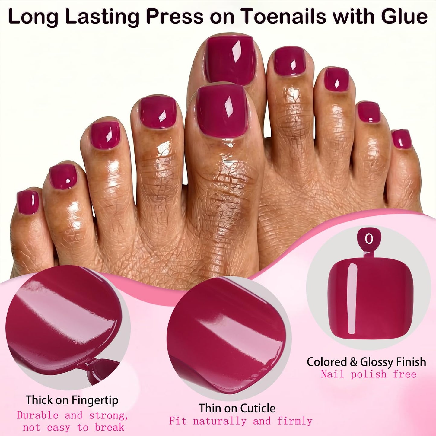 120pc Press on Toenails Women Fake Toe Nail Press ons,Wine Red Acrylic Toenail Press ons Toes Nails Fake Toenails Glue on Toe Nail Tips 12 Sizes Toe Press-on Pedicure Presson False Nails for Feet