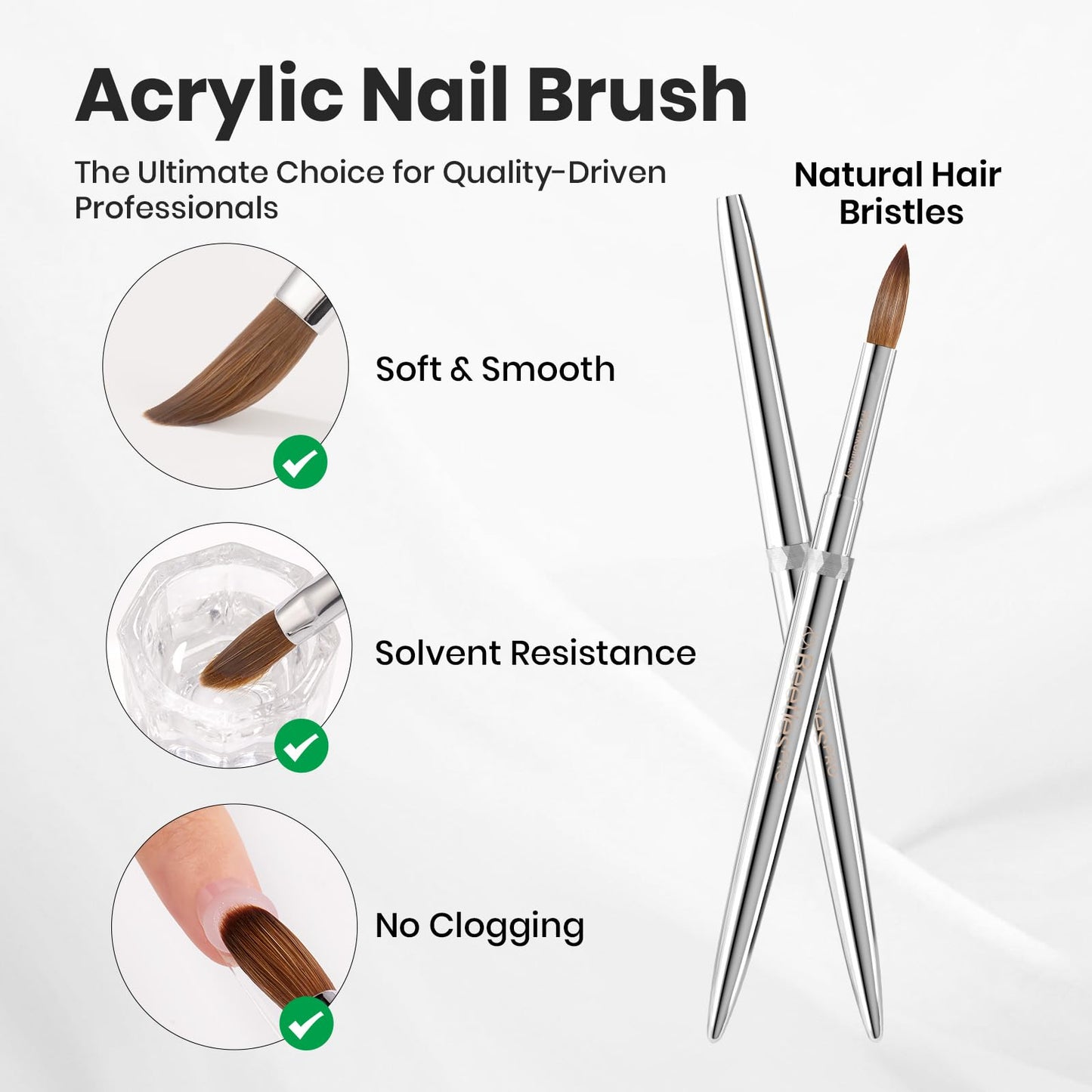 Beetles Pro 1-Pcs Acrylic Nail Brush – Professional Pure Bristles Kolinsky Acrylic Brushes for Nails Metallic Nail Art Brushes for Nails Extension Gel, 3D Carving – Salon Quality Manicure Tool (12#)