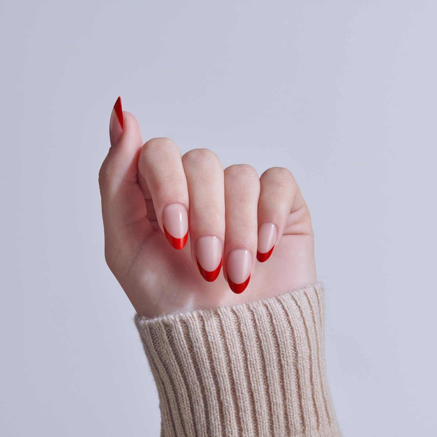Kiss Core, Press On Nails, Nail glue included, 'Optimistic', Red, Medium Size, Almond Shape, Includes 32 Nails, 2g Glue, 1 Manicure Stick, 1 Mini File