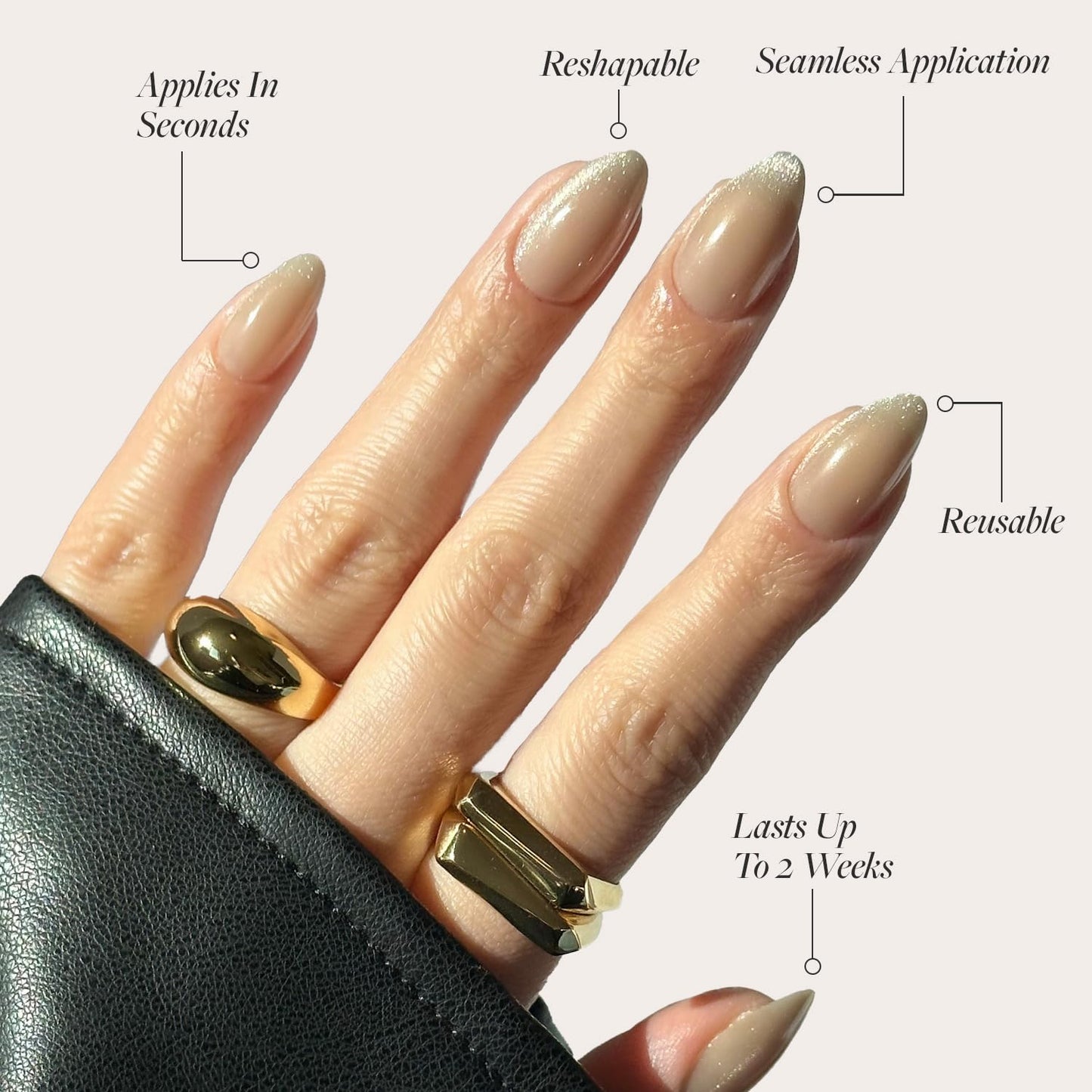 Glamnetic Press-On Nails Bundle - Rosé & Honey Bun | Short Almond Rosy-Pink Nails with a Mesmerizing Metallic Finish | Neutral Nude Velvet Sparkly Short Almond Fake Nails | Reusable Nail Kits