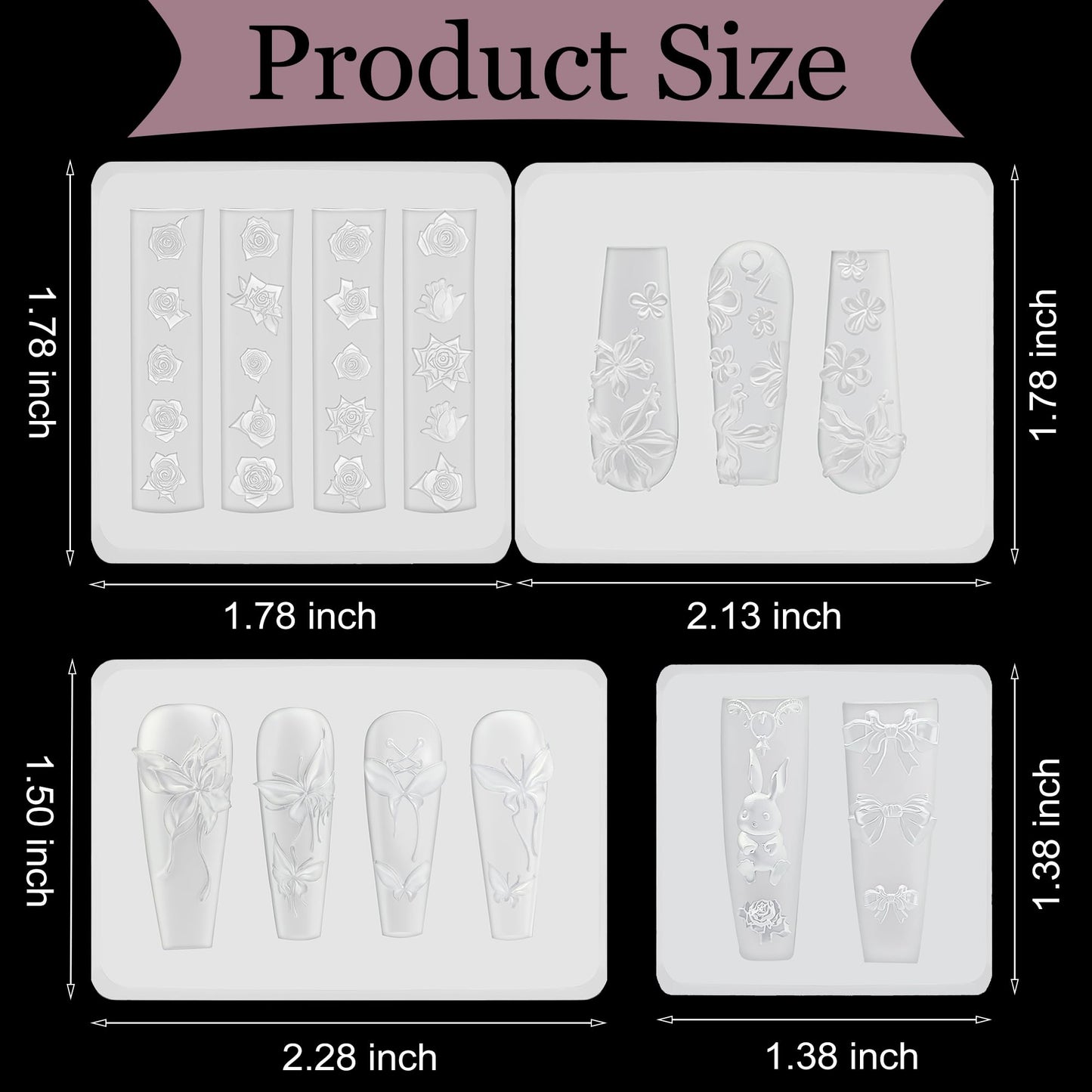 3D Flowers Nail Mold 4 Pcs Silicone Flower Nail Tools Resin Nail Charms Mould Gel Nail Art Sculpture Floral Rose Butterfly Bow Carving Template Molds for Resin Manicure Accessories DIY Nail Supplies