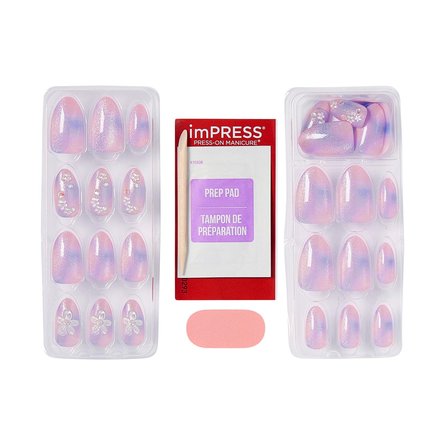 Kiss Impress No Glue Mani Press On Nails, Design, 'Pick Me First', Pink, Medium Size, Oval Shape, Includes 30 Nails, Prep Pad, Instructions Sheet, 1 Manicure Stick, 1 Mini File
