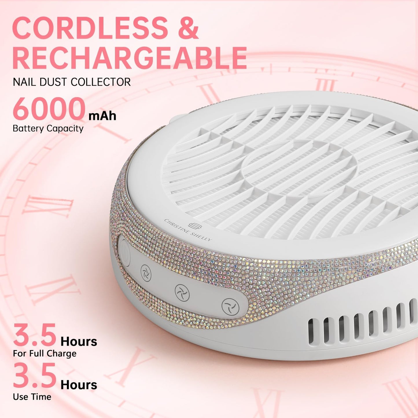 CHRISTINE SHELLY Nail Dust Collector, Cordless Dust Collector Nail Tech, Powerful Vacuum Fan Vent Dust Collector Extractor Dust Suction Machine for Acrylic Nails Polishing, Low Noise, Nail Salon&Home