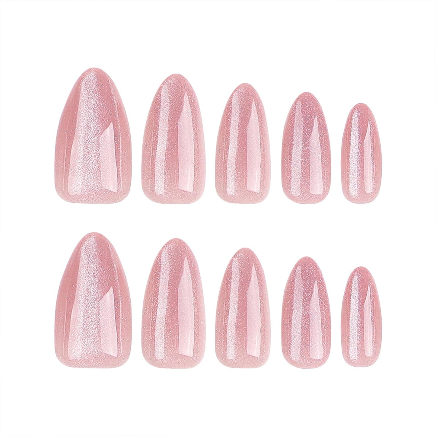 Almond Press on Nails Medium Fake Nails Pink False Nails with Designs Glitter Glossy Full Cover Acrylic Glue on Nails Artificial Stick on Nail Press ons for Women Cat Eye Manicure 24Pcs