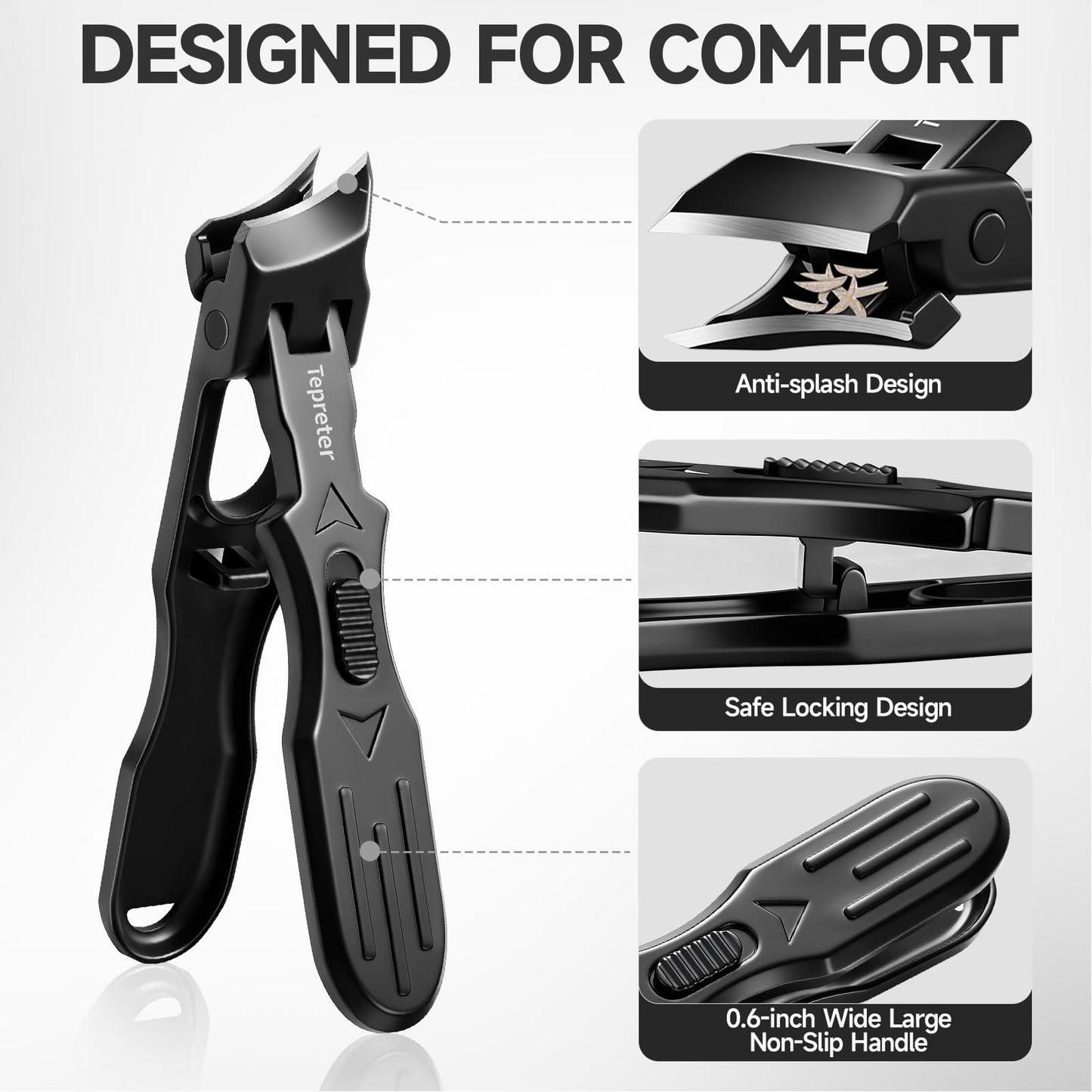 Toe Nail Clippers for Thick Nails for Seniors, Angled Head Slanted Side Cut Toenail Clippers Set for Men with Wide Jaw Opening and Catcher, Heavy Duty Fingernail Clipper Mothers Day Gifts for Mom Dad