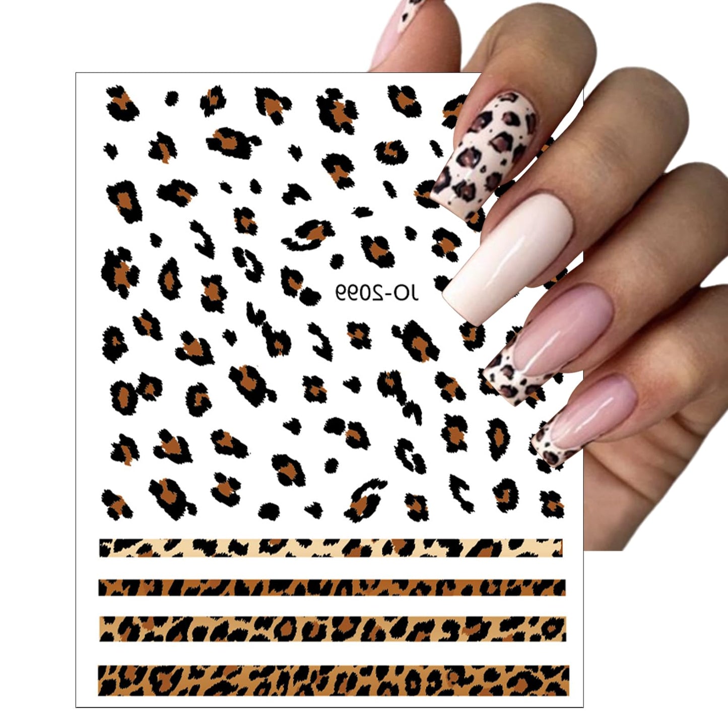 6 Sheets French Leopard Nail Stickers 3D Self-Adhesive Pink Brown Leopard Nail Designs Colorful Animals Suitable for Women Girls DIY