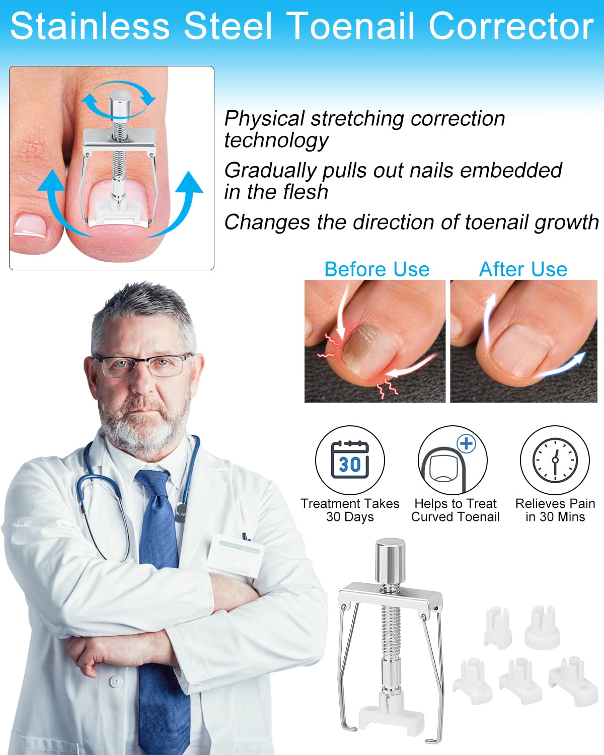 BLATOWN Ingrown Toenail Removal Kit, Ingrown Toenail Treatment, Ingrown Toenail Corrector Tools Come with Podiatry Toenail Braces, Ingrown Toenail Corrector Strips and Patch for Toe Pain Relief